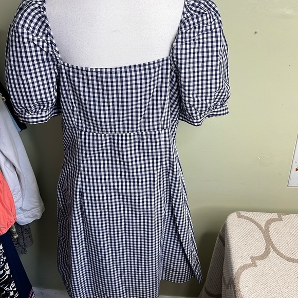 NWT ANTHROPOLOGIE FOREVER THAT GIRL PUFF SLEEVE MINI DRESS BLUE GINGHAM LARGE - Picture 17 of 17